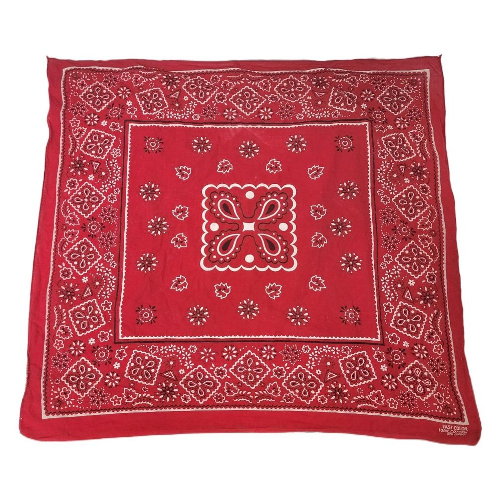Vintage Red Bandana 100% Cotton Paisley Floral Handkerchief Fast Color RN 13960